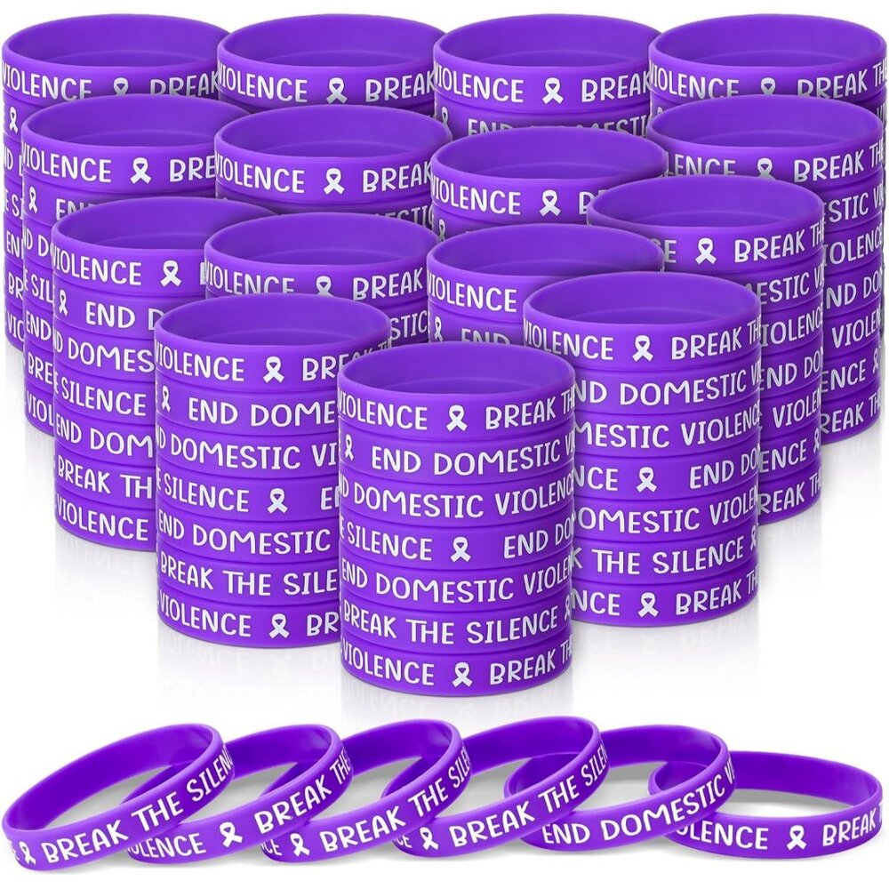 200 Pcs Purple Ribbon Awareness Silicone Bracelets For Domestic Violence Support